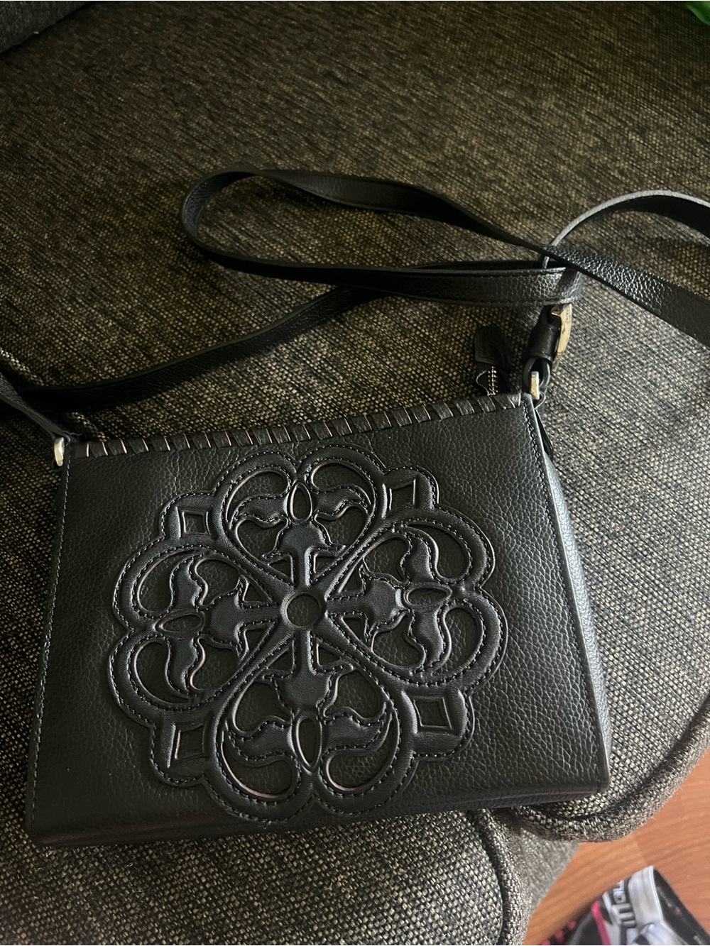 Brighton Black Leather Crossbody with Embossed Floral Medallion - Picture 2 of 4